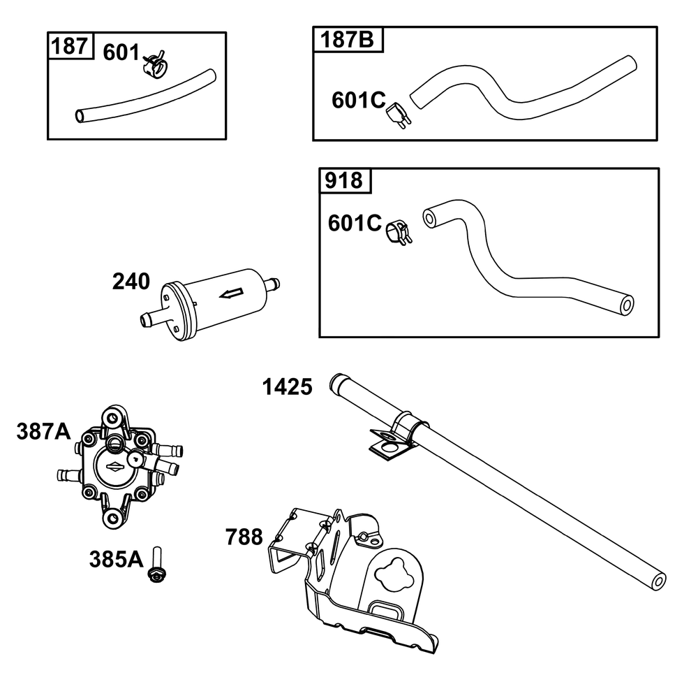 Fuel Supply Group Diagram and Parts List for 613477-0284-J1 400000 - 699999 Briggs and Stratton Engine